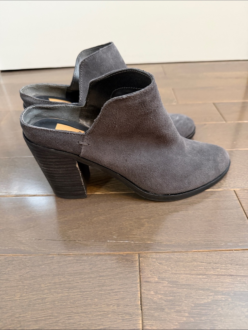 Dolce Vita Charcoal Suede Stacked Heel Mules